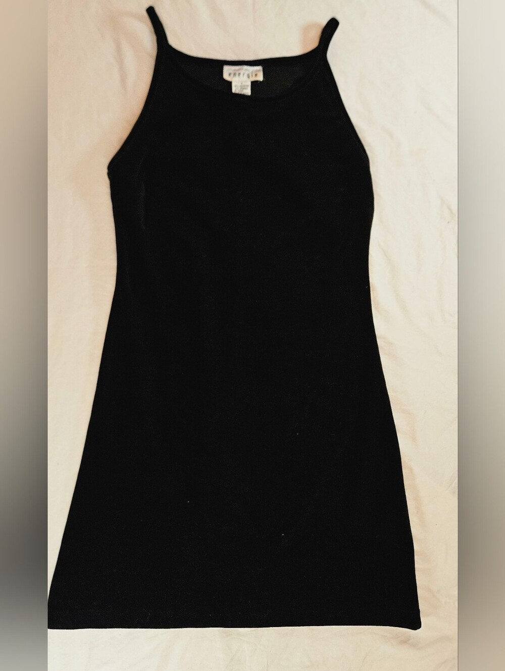 Energie Juniors Black Sleeveless Thin Strap Scoopneck Short Velvet Dress Size L